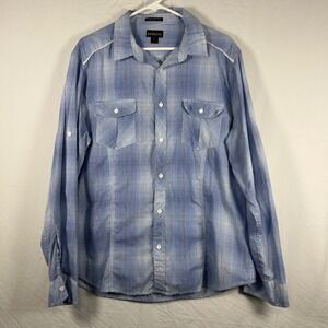 Helix Button Down Shirt Mens XL Blue Plaid Athletic Fit Long Sleeve Roll Tab